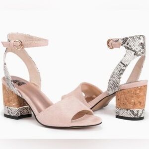 Muk Luks Faux Suede Blush and Snakeskin Priscilla Block Heel Sandals-Sz 40 Euro